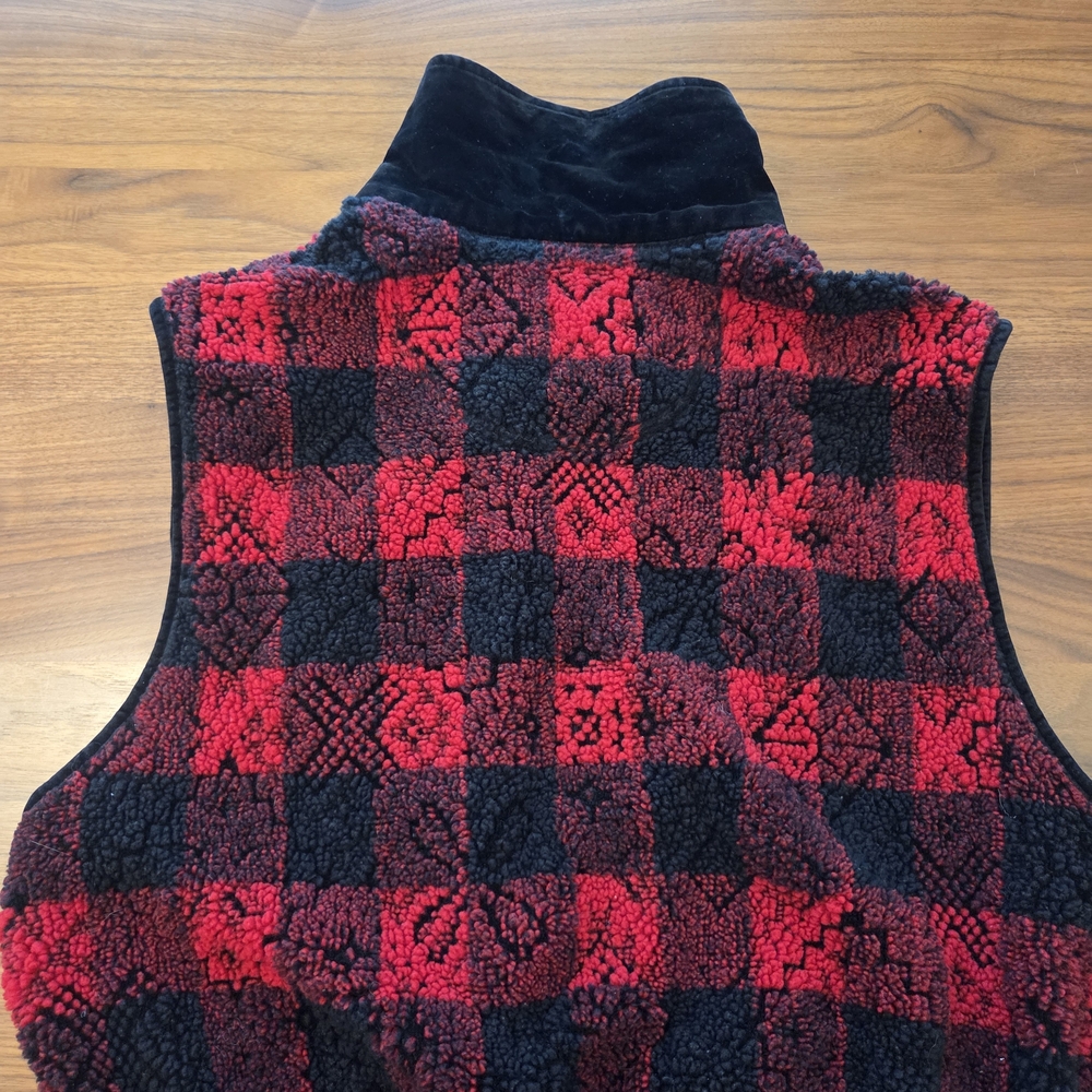 Vintage Woolrich Buffalo Plaid Fleece Vest, Velour Collar 90s Cabincore Large - Picture 11 of 12